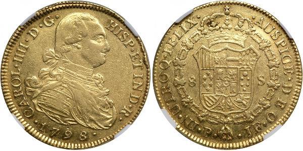 8 Эскудо Новая Гранада (1717 - 1819) Золото Карл IV король Испании (1748-1819)