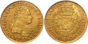 8 Эскудо Новая Испания (1519 - 1821) Золото Филипп V король Испании (1683-1746)
