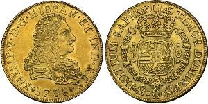 8 Эскудо Новая Испания (1519 - 1821) Золото Филипп V король Испании (1683-1746)