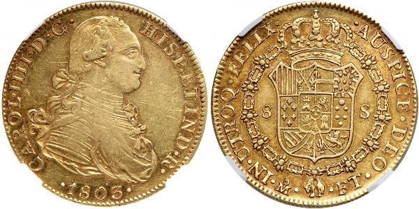 8 Эскудо Новая Испания (1519 - 1821) Золото Карл IV король Испании (1748-1819)