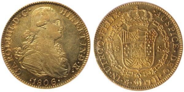 8 Эскудо Новая Испания (1519 - 1821) Золото Карл IV король Испании (1748-1819)