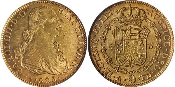 8 Эскудо Новая Испания (1519 - 1821) Золото Карл IV король Испании (1748-1819)