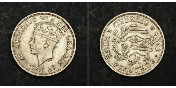 9 Piastre British Cyprus (1878 - 1960) Argento Giorgio VI (1895-1952)