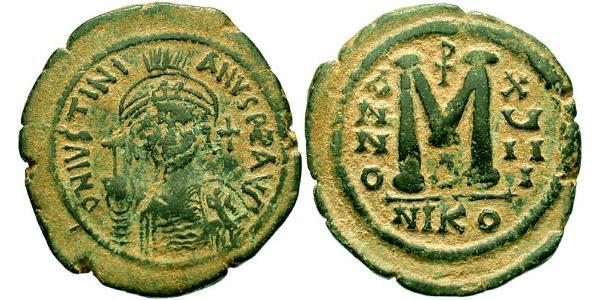  Follis 拜占庭帝国 青铜 查士丁尼一世