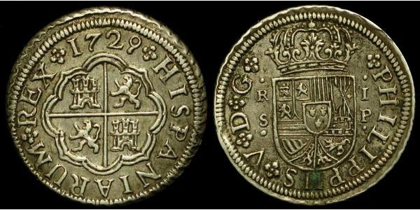  Real Spanish Empire (1700 - 1808) Silver Philip V of Spain(1683-1746)