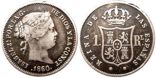  Реал Королевство Испания (1814 - 1873) Серебро Isabella II of Spain (1830- 1904)