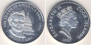 Острова Кука
50 долларов (1990 г.)
Серебро
Abraham Lincoln. Капитолий. 500-летие открытия Америки. Номер по Краузе КМ#48, 925-я проба, 31,1 г.
