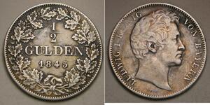 BAVARIA (German State) 1/2 Gulden 1845 - Silver 0.9 - Ludwig I. - VF+ - 4133 *