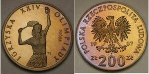 POLAND 200 Zlotych 1987 MW Proof Proba -  Seoul 1988 Olympics / Tennis - 694*
