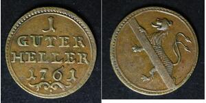 BAMBERG (German State) 1 Heller 1761 - Copper - Adam Friedrich - VF/XF - 1127