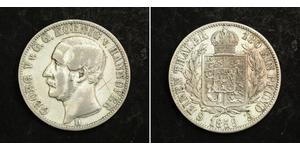  
 
   1859, Kigndom of Hannover, George V. Nice Silver 1/6 Thaler Coin. VF/VF+   Mint Year: 1859  References: KM-238.  Denomination: 1/6 Thaler   Condition: X-shaped scratches in right field, ot ...