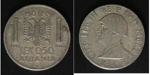 ALBANIA (Italian Occupation WWII) 0.50 Lek 1940 R - Stainless Steel - 870