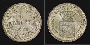 BAVARIA 1 Kreuzer 1862 - Silver 0.166 - Maximilian II. - aUNC - 527