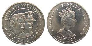 50 Penny Santa Helena (1981 - ) Níquel/Cobre Isabel II (1926-2022)