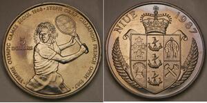 NIUE 5 Dollars 1987 - Cu-Ni - Seoul 1988 Olympics / Tennis - aUNC - 674 *