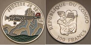CONGO (Republic) 5 Francs 1995  - Copper-Nickel - Junkers JU 52 - UNC - 662 *