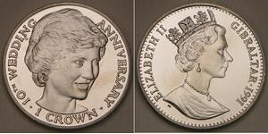GIBRALTAR 1 Crown 1991 PM - Cu-Ni - Wedding Ann. / Princess Diana - UNC - 699 *