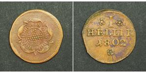  
  
 1802, German States, Lippe-Detmold (Principality). Copper 1 Heller Coin. XF! 
  
 Mint Year: 1802 References: KM-225. Denomination: 1 Heller Condition: Minor reddish deposits, otherwise XF! ...