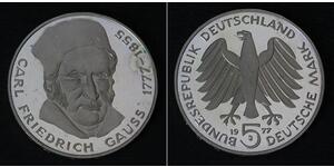 GERMANY 5 Mark 1977 J Proof - Silver 0.625 - Carl Friedrich Gauss - 4172