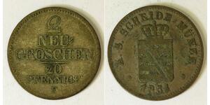 SAXONY ALBERTINE 2 Neu Groschen 1851F - Silver 0.312 - Friedrich August II - 549