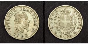  
  1863, Italy, Victor Emmanuel II.  Silver 50 Centesimi (½ Lira) Coin. Milan mint!  Mint Year: 1863 Reference: KM-14.1. Mint Place: Milan (M) Denomination: 50 Centesimi (½ Lira) Condition: Scra ...