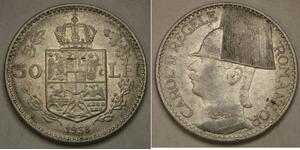 ROMANIA 50 Lei 1938 - Nickel - Carol II. - XF- - 2035 *