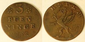 POMERANIA (Swedish Occupation) 3 Pfenninge 1792 - Copper - Gustav III. - 474