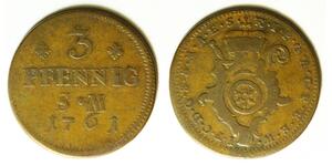 MAINZ (German State) 3 Pfennig 1761 - Copper - Johann Friedrich Karl - 841