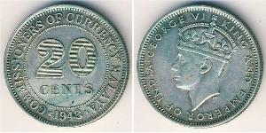 20 Cent États malais fédérés (1895 - 1946) Cuivre/Nickel George VI (1895-1952)