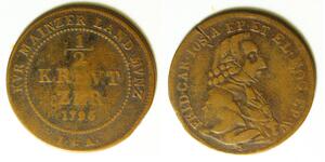 MAINZ (German States) 1/2 Kreuzer 1796S IA - Copper - Friedrich Karl Josef - 834