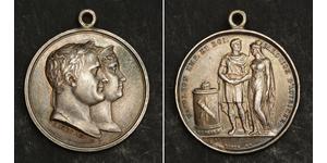  
 
   1810, France, Napoleon Bonaparte & Marie Louise of Austria Paris Wedding Medal.  Medallist: Galle  Mint Year: 1810  Mint Place: Paris  Reference: Bramsen 956. var.  Condition: Silver p ...