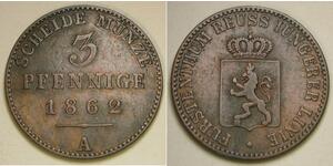REUSS SCHLEIZ (German State) 3 Pfennig 1862 A - Copper - Heinrich LXVII. - 927 *