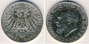 Бавария
3 марки (1914 г.)
Серебро
D. Людвиг III. Номер по Краузе # 520, 900-я проба, 16,667 г.
