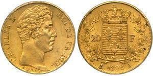 20 Franc 波旁复辟 金 查理十世 (法兰西) (1757-1836)
