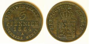 ANHALT BERNBURG (German State) 3 Pfennige 1864A - Copper - Alexander Carl - 3076
