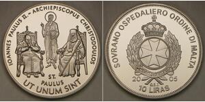 ORDER OF MALTA 10 Liras 2005 - Cu-Ni - John Paul II. & Christodoulos - UNC -781*