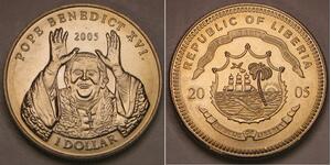 LIBERIA 1 Dollar 2005 - Copper-Nickel - Pope Benedict XVI. - aUNC - 678 *
