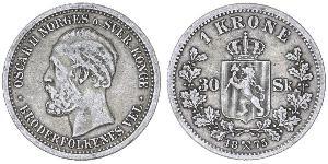 1 Krone United Kingdoms of Sweden and Norway (1814-1905) Plata Óscar II de Suecia (1829-1907)