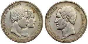 Belgium - 5 Francs 1853 - Leopold I, Marriage of The Duke - Silver