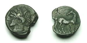 
          
           
             
              CARTHAGE SECOND PUNIC WAR AE SHEKEL 
           
           
             
              Description: 
              
              Date: C, 21 ...