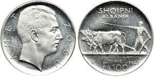 100 Franc République albanaise (1925-1928) Platine Zog I, Skanderbeg III of Albania