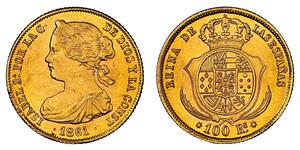 100 Real Spagna Oro Isabella II of Spain (1830- 1904)