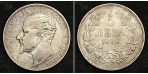  
 
   1894, Principality of Bulgaria, Ferdinand I. Large Silver 5 Leva Coin. VF-XF!   Mint Year: 1894  Reference: KM-18.  Engraver: Anton Scharff  Mint Place: Kremnitz (Hungary)  Condition: Scat ...