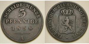 REUSS SCHLEIZ (German State) 3 Pfennig 1858 A - Copper - Heinrich LXVII. - 926 *