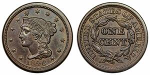 1846 Braided Hair Large Cent, Small Date, rare N-10, R5-