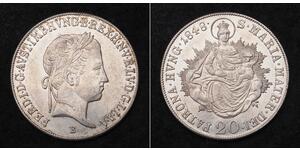 
							1848, Hungary, Ferdinand I. Silver 20 Krajczar (20 Kreuzer) Coins. Kremnitz!


Mint Year: 1848

Reference: KM-422. Mint Place: Kremnitz (B) 
Denomination: 20 Kreuzer 
Condition: Minimal m ...