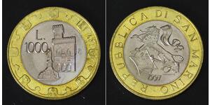 SAN MARINO 1000 Lire 1997R - Bi_Metallic - Millennium Building the Castle - 2935