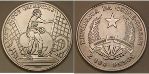 GUINEA BISSAU 2000 Pesos 1991 - Barcelona 1992 Olympics / Discus - aUNC - 1144 *