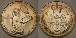 NIUE 5 Dollars 1987 - Cu-Ni - Seoul 1988 Olympics / Tennis - UNC - 774 *