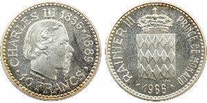 Monaco, Rainier III, essai de 10 francs Charles III, 1966 Paris A/CHARLES III 1856 - 1889// .10 FRANCS.. Tête à droite, au-dessous signature DELANNOY. R/RAINIER III PRINCE DE MONACO. Écu aux arme ...